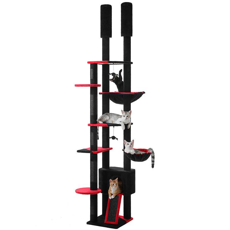 Arbre à chat haut, tour du sol au plafond réglable [90,5 po - 100,4 po = 230-252 cm] avec condo pour chat, hamac pour chat et poteau à griffes, arbre d'escalade pour grands chats d'intérieur