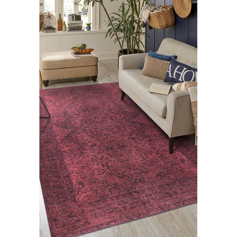 Tapis décoratif mauve à motif tissé rétro, Rectangle 6 pi 11 po x 10 pi 3 po