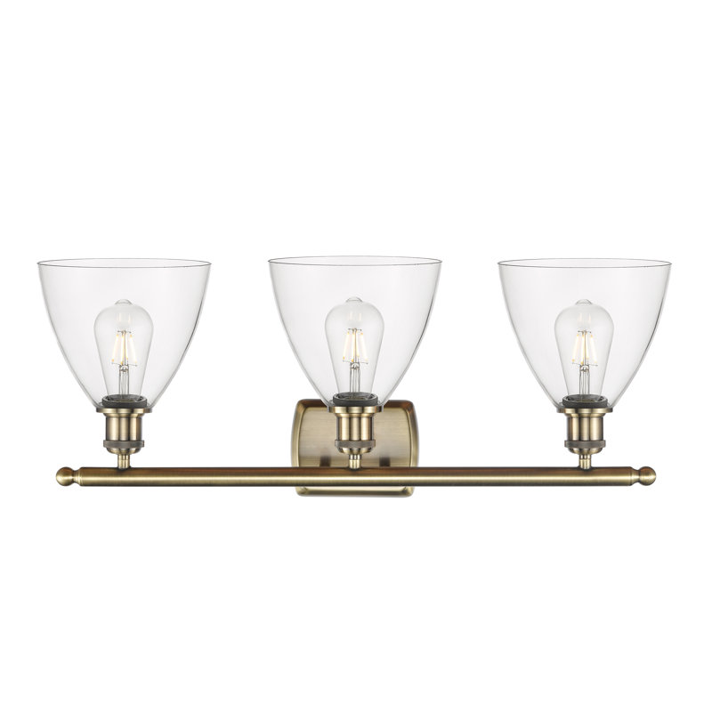 Éclairage pour meuble-lavabo 3 lumières Shauna, Laiton antique, Incandescente, Transparent