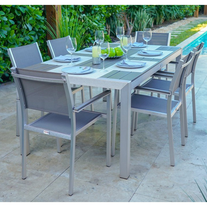 Ensemble de table de salle à manger d'extérieur en aluminium brossé 7 pièces Belvedere