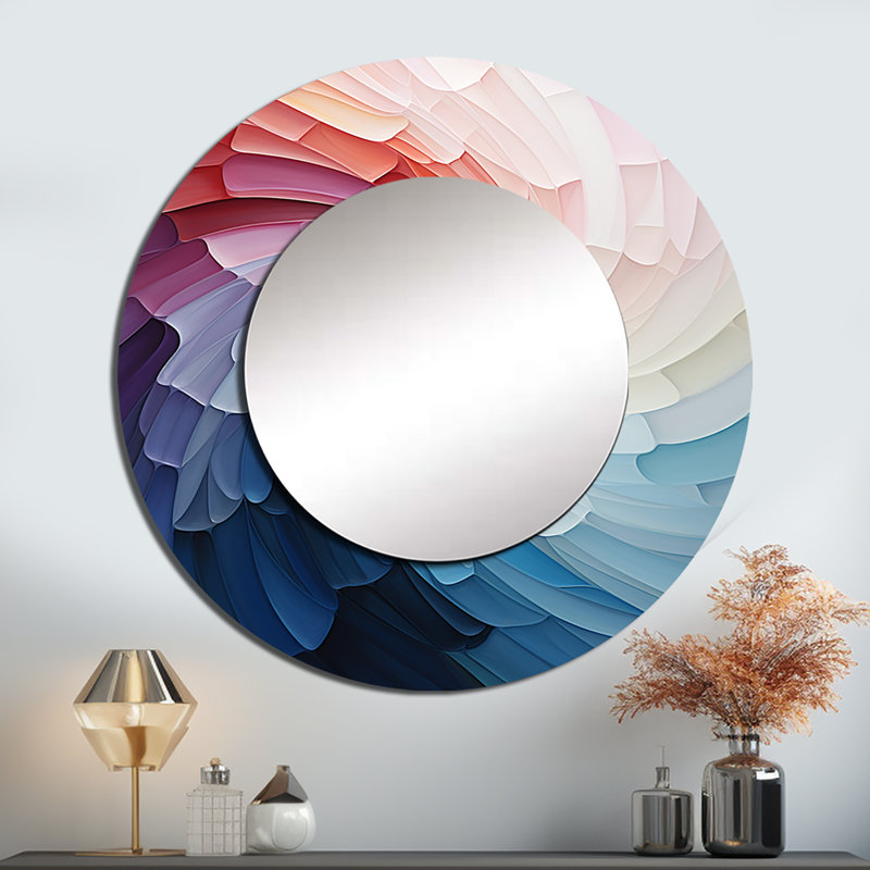 Sayette arc-en-ciel coloré de simplicité - miroir arc-en-ciel, miroir mural rond traditionnel unique, impression d'art en métal