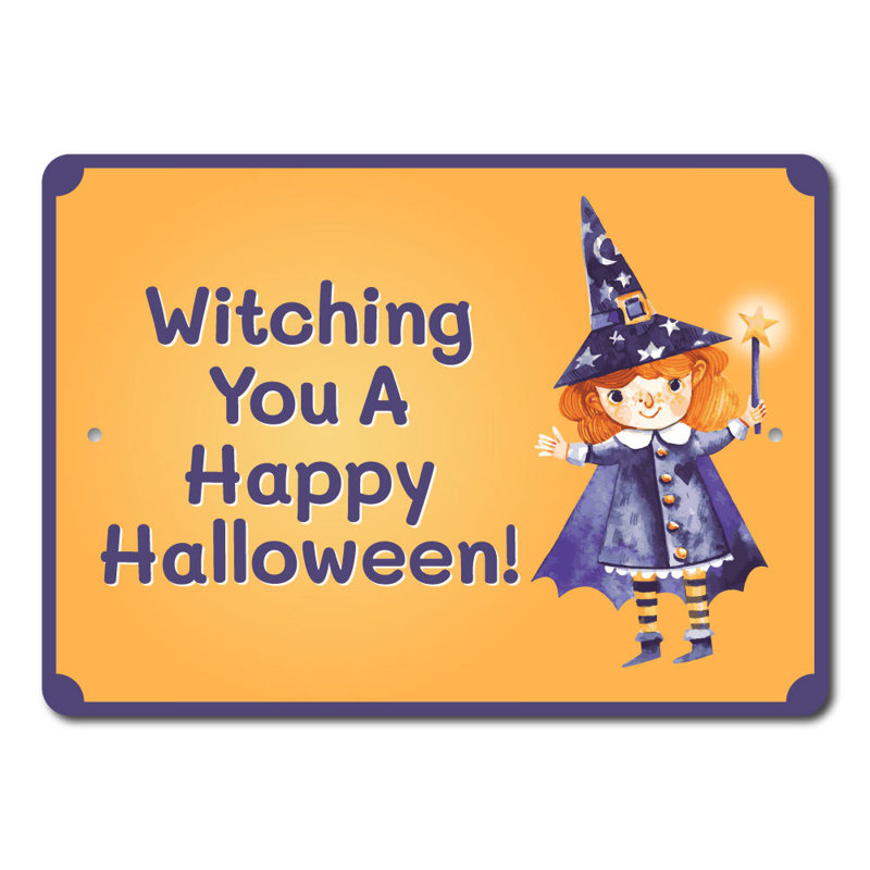Signe en aluminium «Witching You A Happy Halloween», H 12 po x l 18 po x P 0,06 po