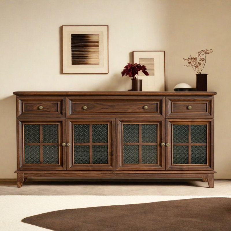 Buffet tendance en bois de noyer, H 35,43 po x l 62,99 po x P 16,54 po