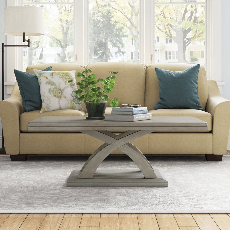 Table basse rectangulaire en bois massif et manufacturé Almeta, Gris clair