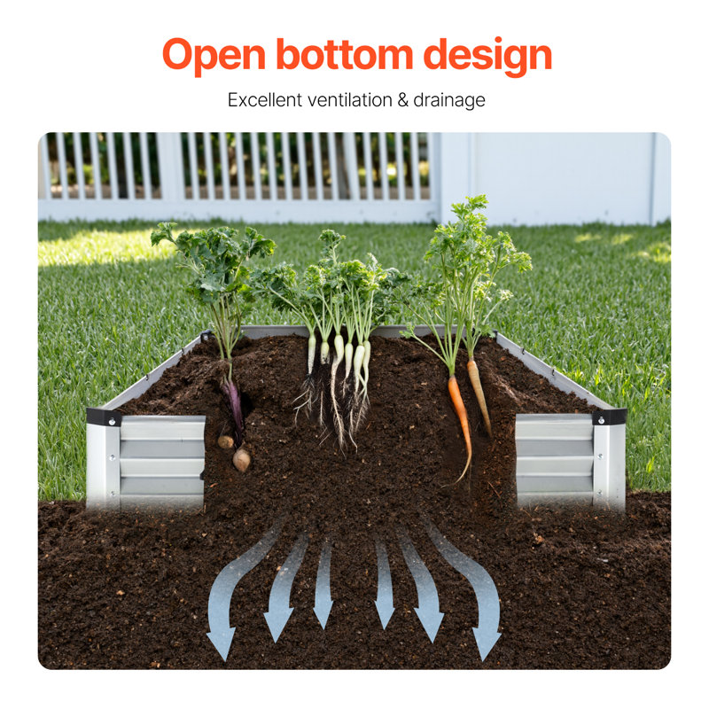 Metal Raised Garden Bed 12x4x1 ft Outdoor Galvanized Planter Box Silver