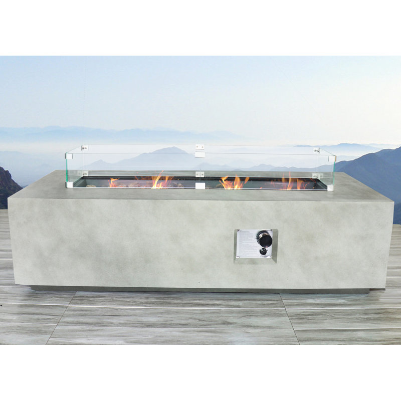 Rectangular Concrete Propane Fire Pit Table With Fiber Reinforcement, Durable And Stylish For Outdoor Gatherings