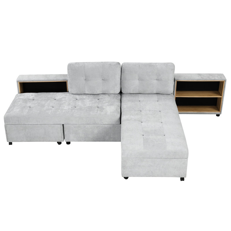 Lit 121,2 po avec deux rangements pratiques, chenille grise polyvalente et fonctionnelle, Gris