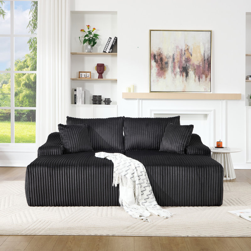 Canapé modulaire rembourré moderne en velours côtelé avec 2 coussins, Black