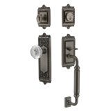 Nostalgic Warehouse Egg & Dart Plate C Grip Handleset with Single Cylinder Deadbolt and Crystal Egg & Dart Knob