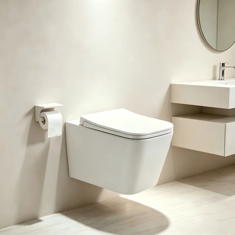 Yingze Elongated Wall Hung Toilet, 1.6 GPF High Efficiency Flush, Rimless Design with Soft Close Seat, Adjustable Height, White