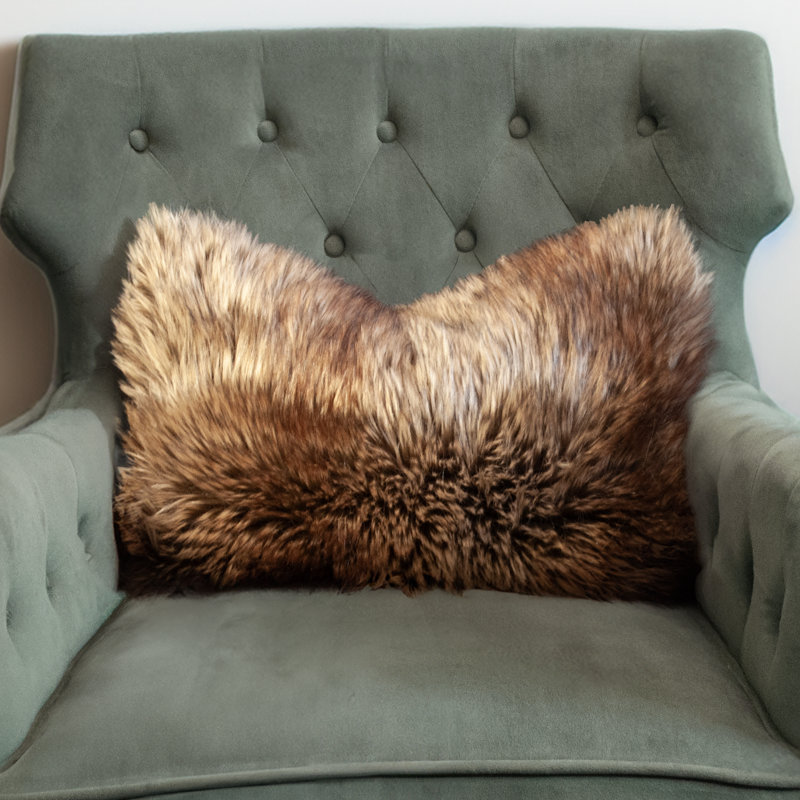 Ensemble de coussins en fausse fourrure de luxe Thomas Collection Russet Chinchilla, Rectangle H 12 po x l 20 po