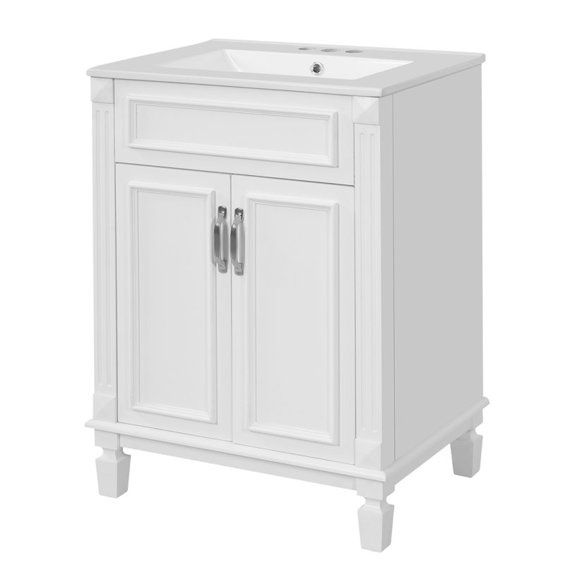 Single 24'' Bathroom Vanity With Ceramic Top, White