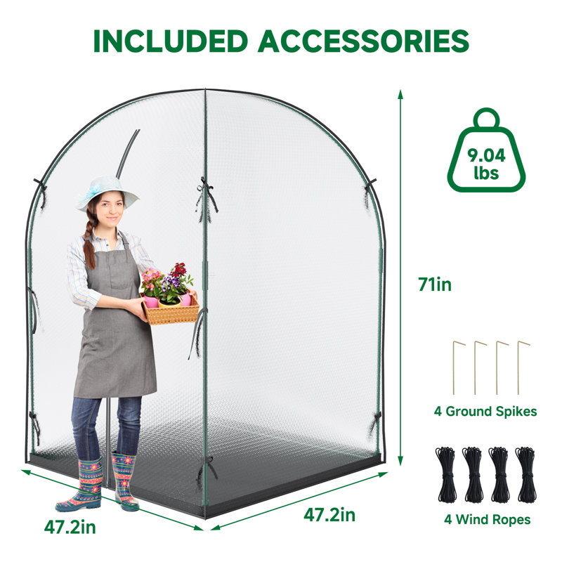 Portable Walk-In Greenhouse For Outdoors, With Durable Bubble Film Cover And Zippered Door, 71" H x 47.2" W x 47.2" D