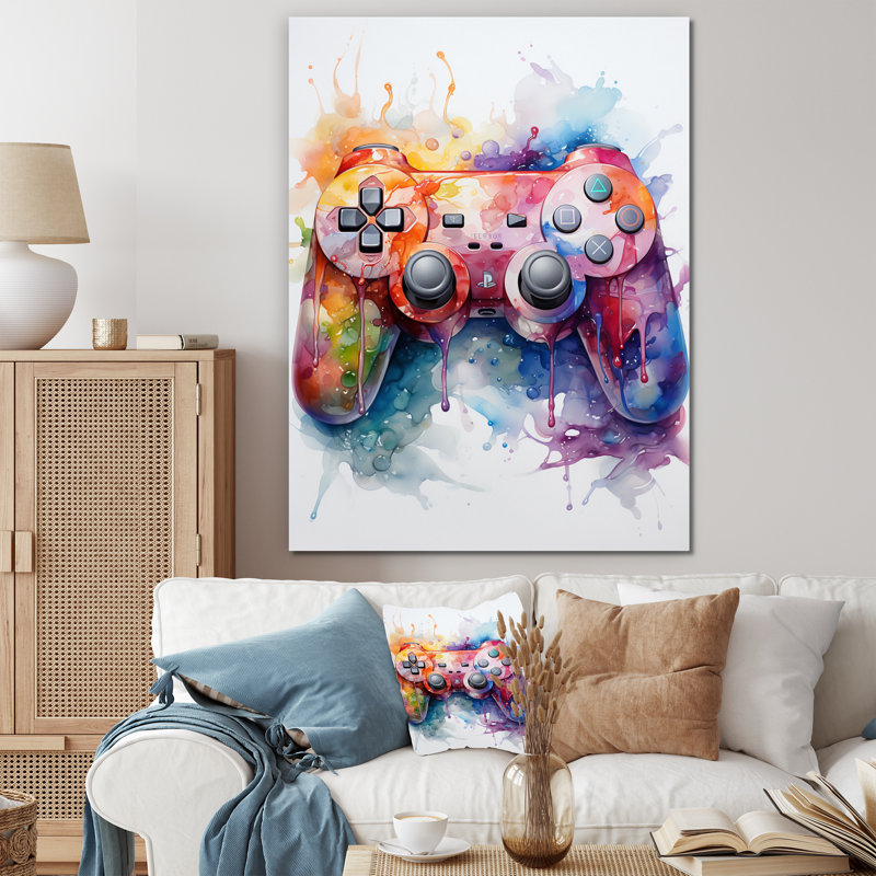 «Colorful Video Game Game Bliss - Art vidéo encadré de jeux vidéo», Toile tendue, H 32 po x l 16 po x P 1 po
