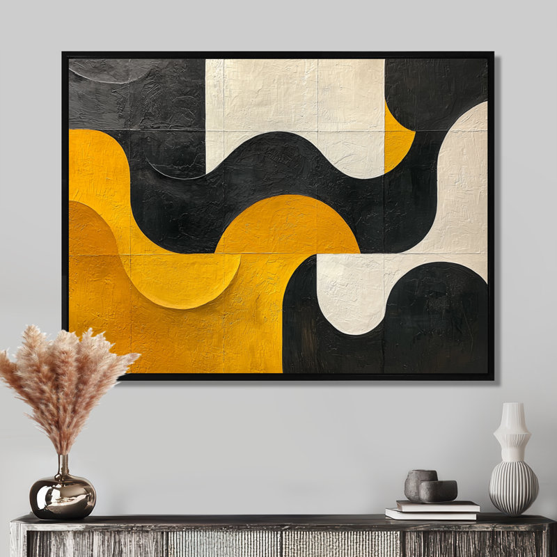 Nonce gris et noir, formes abstraites, Reflections I - formes abstraites, art mural, H 30 po x l 40 po, Noir, Avec cadre