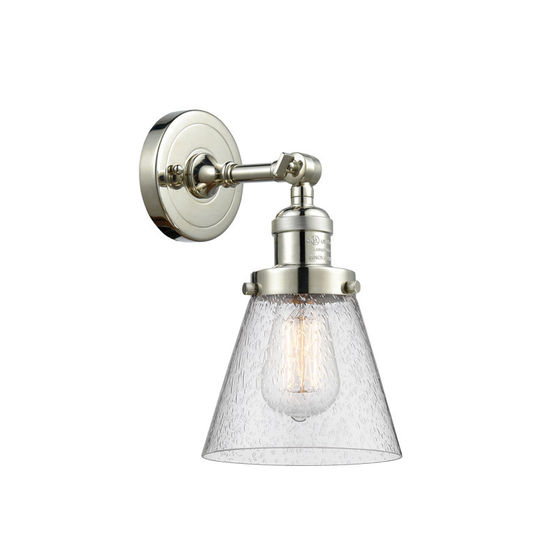 Cone 1 Light Sconce, 6 Watt Vinage LED Bulb, Seedy, Polished Nickel