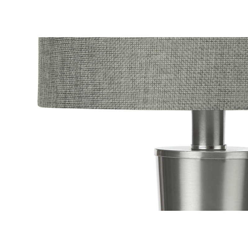 Éclairage, ensemble de 2, lampe de table h, 24 po, port USB inclus, nickel métallique, abat-jour gris, contemporain