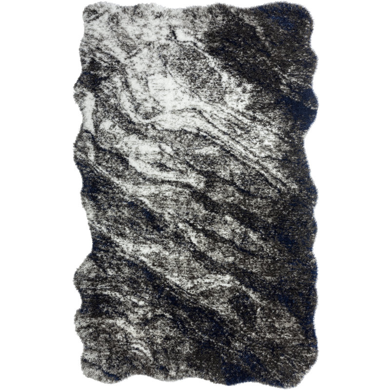 Abstract Shag Black/Grey Area Rug, Novelty 4'8" x 6'6"