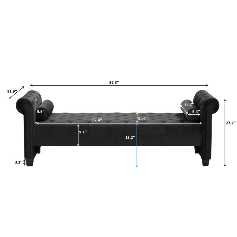 Rectangular Large Britinee Stool,Sofa Stool ,Bedroom Bench, Black 100% Polyester