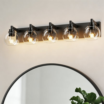 Applique murale de salle de bain 5 lumières pour salle de bain moderne en verre mat noir mat pour miroir