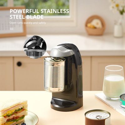 3-in-1 Electric Can Opener: One-Touch Automatic Operation, Built-In Knife Sharpener & Bottle Opener, Easy Clean Kitchen Tool for Home Use (Black)