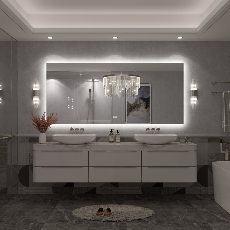 Molly Rectangle/Round/Oval LED Anti-Fog Tempered Glass Wall Bathroom Vanity Mirror - UL Certified, 72" x 32", Rectangle
