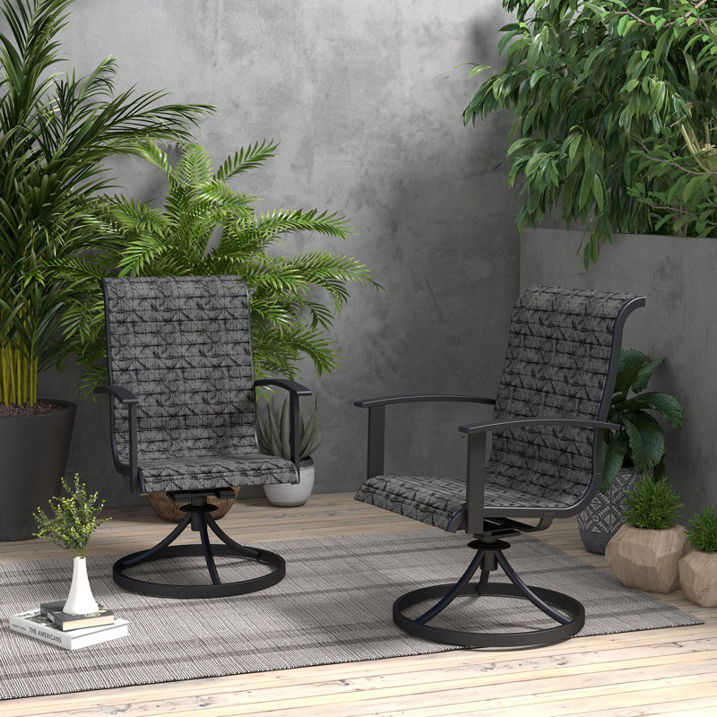 Fauteuil de patio Errik, Tissu écossais noir / gris