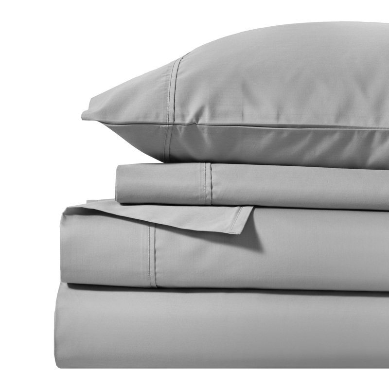 Superior 1000 Thread Count Solid Deep Pocket Cotton Blend Bed Sheet Set, King Sheet 4Pc Set, Light Gray