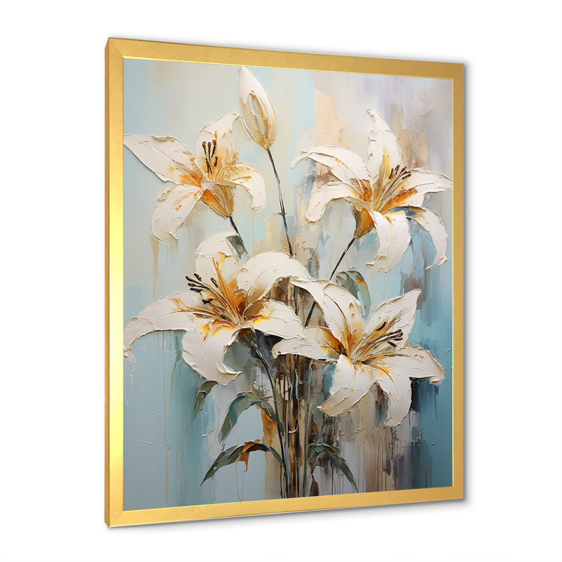 Rêveuse rêveuse de lys sur toile, Cadre doré simple, H 44 po x l 34 po x P 1,5 po