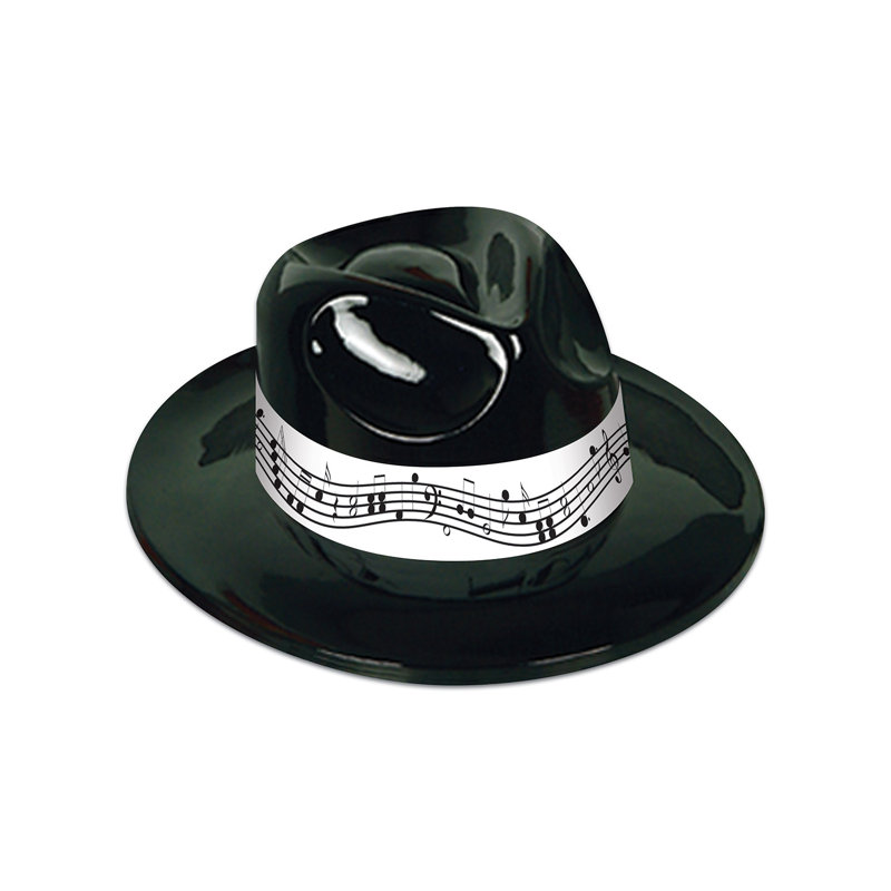 Black Plastic Fedora with Music Band