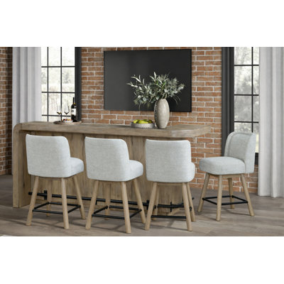 Ensemble de bar à hauteur de comptoir 5 pièces Zina - Îlot de cuisine avec 4 tabourets pivotants à retour automatique, tissu Revive Performance, chêne noueux anglais