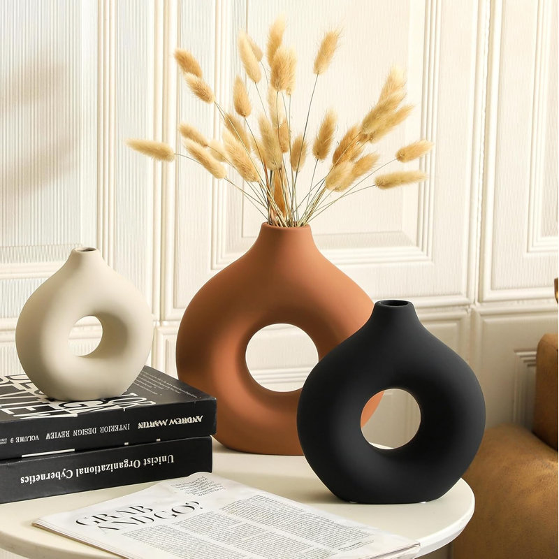 Set Of 3 Small Rust Ceramic Vases