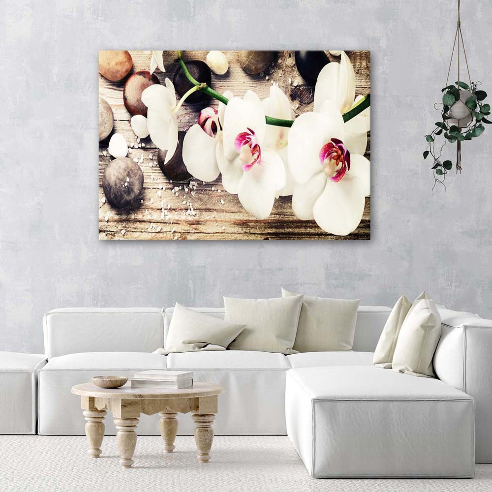 Leinwandbild Orchid Zen Stones White