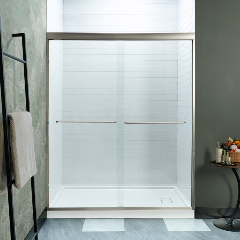 Porte de douche double coulissante WOODBRIDGE de 56 à 60 po de largeur x 72 po de hauteur avec verre trempé transparent de 5/16 po (8 mm)