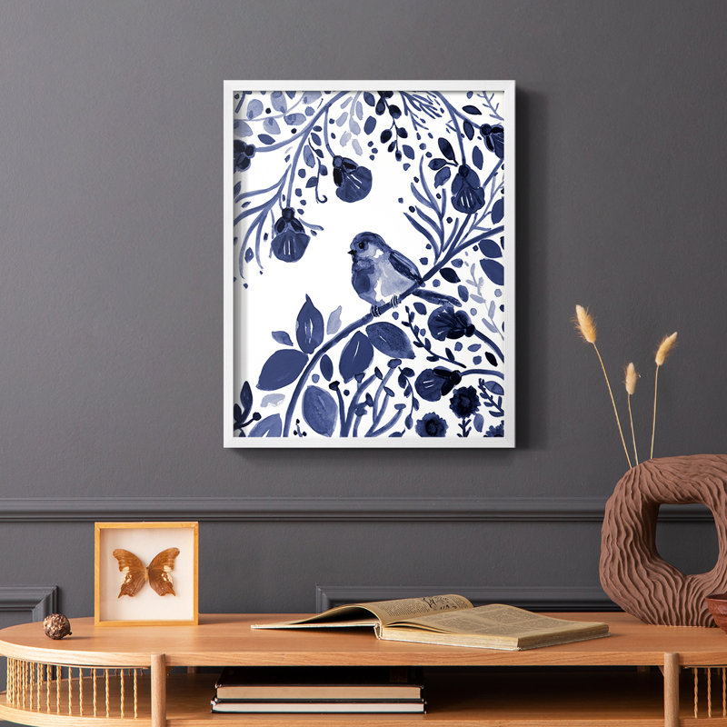 Indigo Song II, reproduction encadrée - bois massif, Blanc, H 14 po x l 11 po