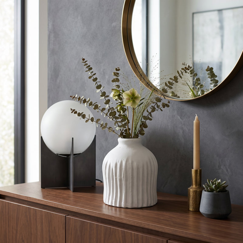 Vase décoratif décoratif moderne en terre cuite pour table de la maison - Grand vase à fleurs pour le salon ou le vestibule - 9 po, blanc