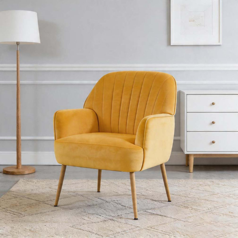 Fauteuil d'appoint en velours, chaises de salon rembourrées modernes, Jaune