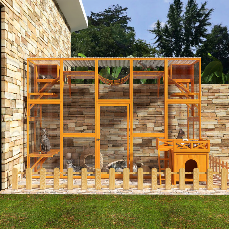 Maison et aire de jeu pour chat en bois naturel