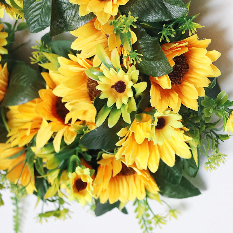 Couronne de tournesol artificielle 15 po pour votre porte d'entrée Ansuma