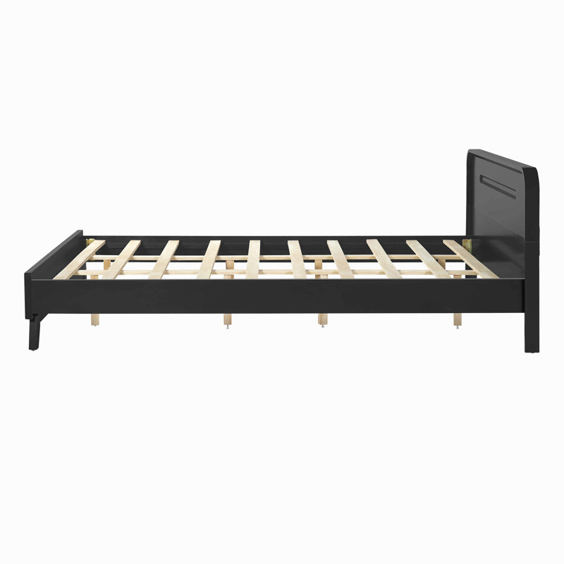 Pine Solid Wood Queen Size Bed, Solid And Stable, Black