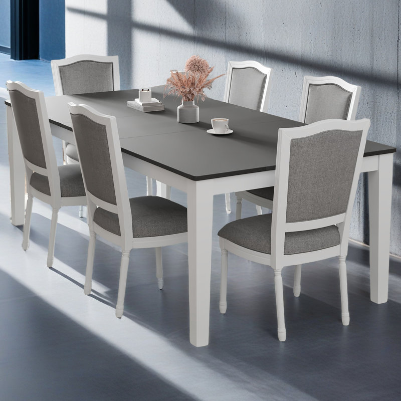 Ensemble de table de salle à manger extensible 78,1 pouces Rustic 7 pièces avec rallonge amovible de 18 pouces, 6 chaises de salle à manger rembourrées, 2 tiroirs intégrés