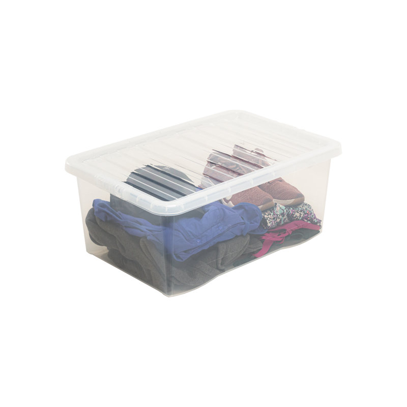 Wham Crystal 45L Plastic Storage Boxes Pack of 3 Clear, Clear