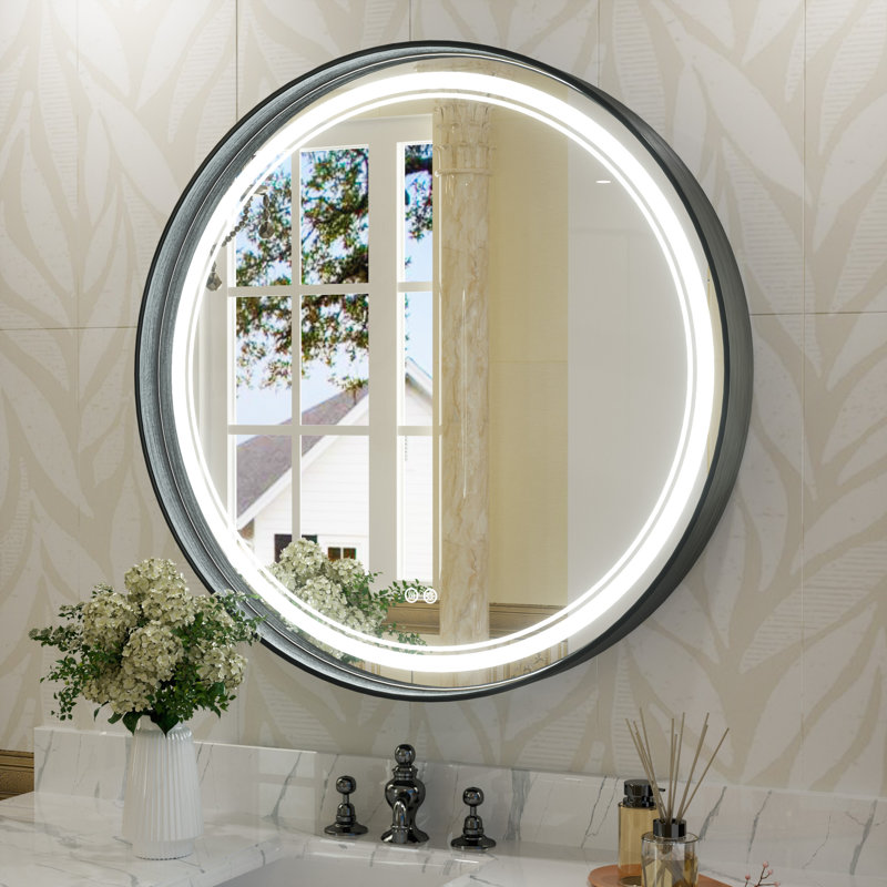 Miroir mural rond Lawnmount , 30 po x 30 po, Noir