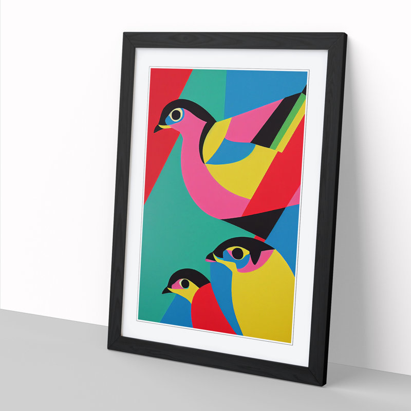 FRM-V0523-254X Birds Pop - Single Picture Frame Print, 46cm H x 34cm W x 2cm D, Black Framed
