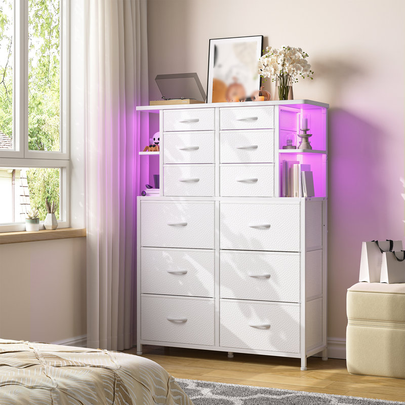 Commode 12 tiroirs avec lumières DEL, Blanc