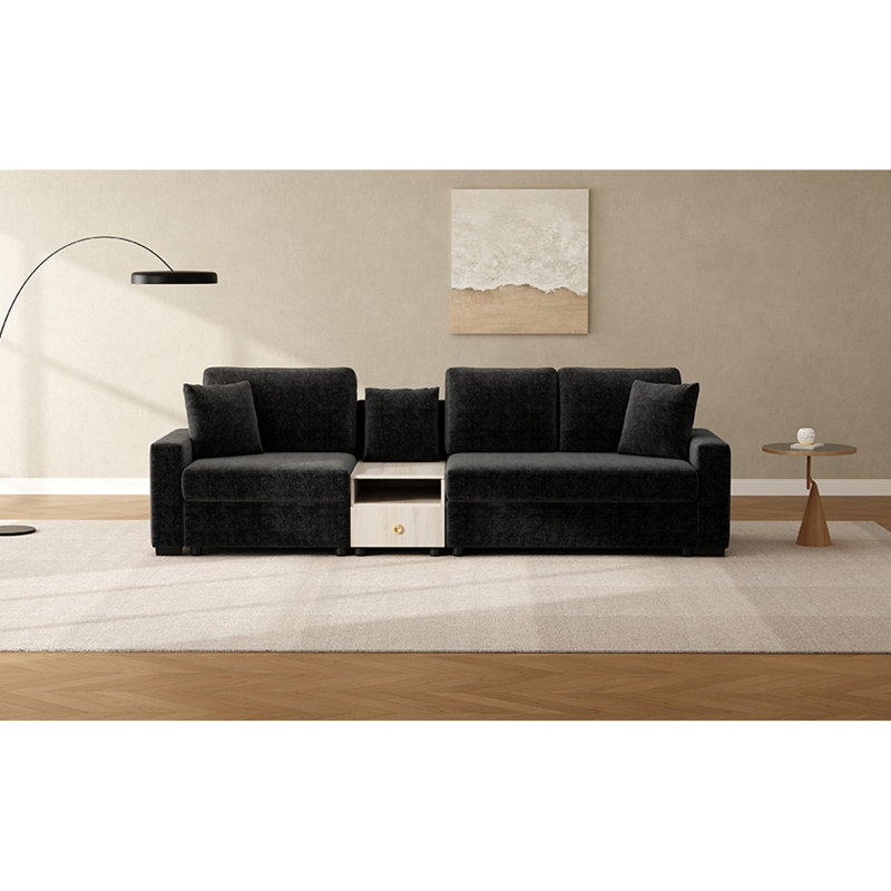 Canapé modulaire moderne avec accoudoirs de rangement, console centrale et coussins moelleux pour plus de confort et d'organisation