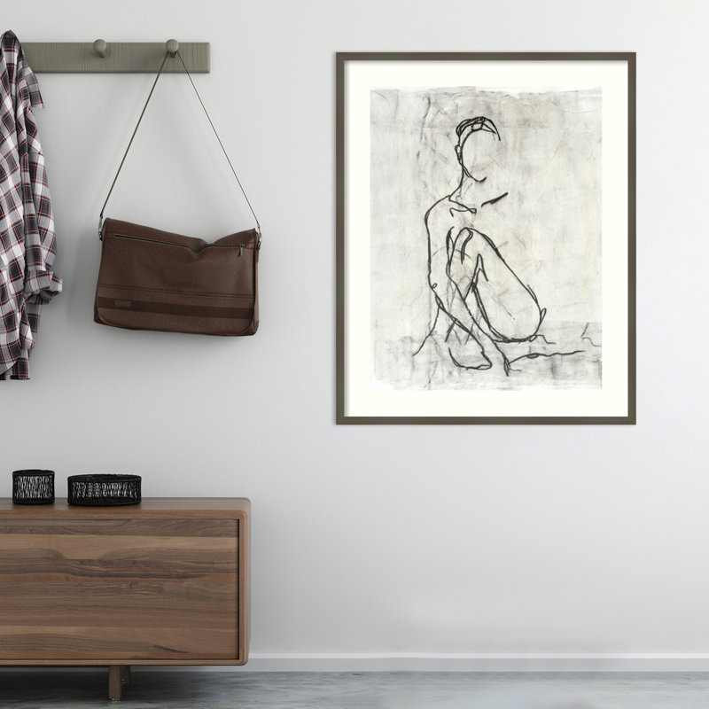 Embellished Nude Contour Sketch II by Ethan Harper, 37" H x 31" W, Gray Framed Paper
