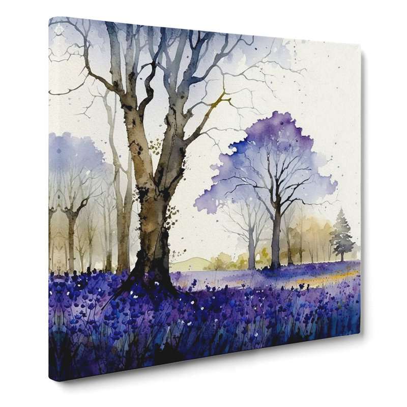 Bluebell Field Watercolour - Square Print, 35cm H x 35cm W x 3cm D