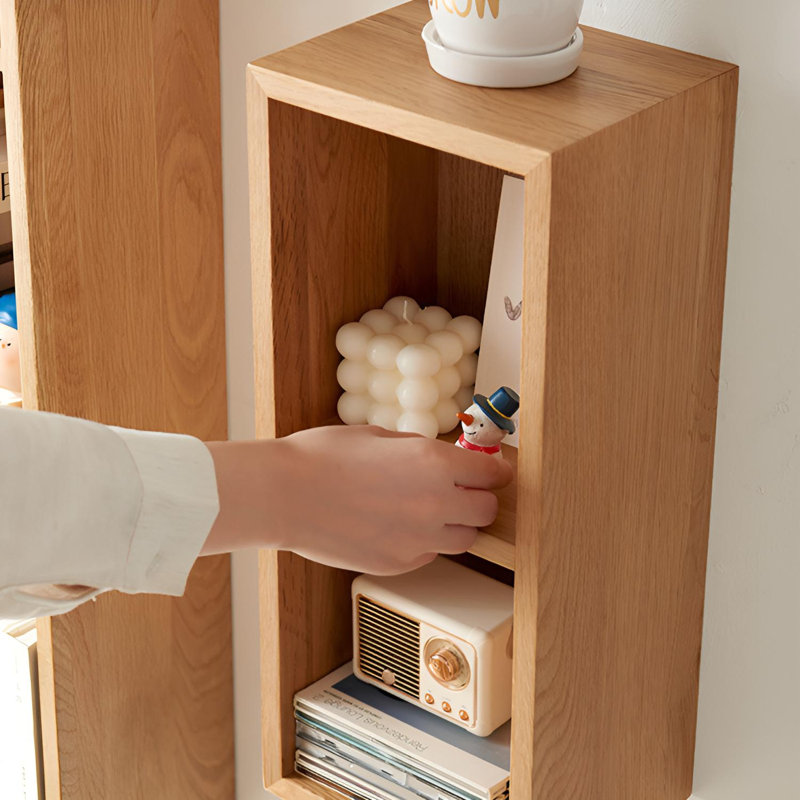 Solid Oak Wall Shelf With Multi-Cubby Design