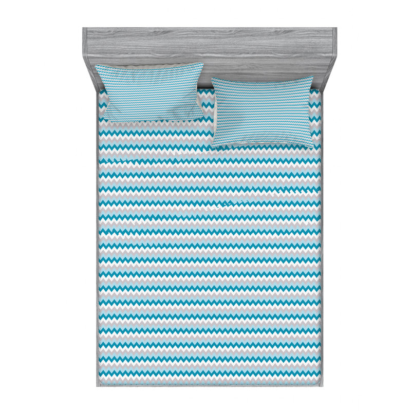 Microfiber Chevron Sheet Set, Queen Sheet Set with Fitted Sheet, Blue/White/Gray Chevron